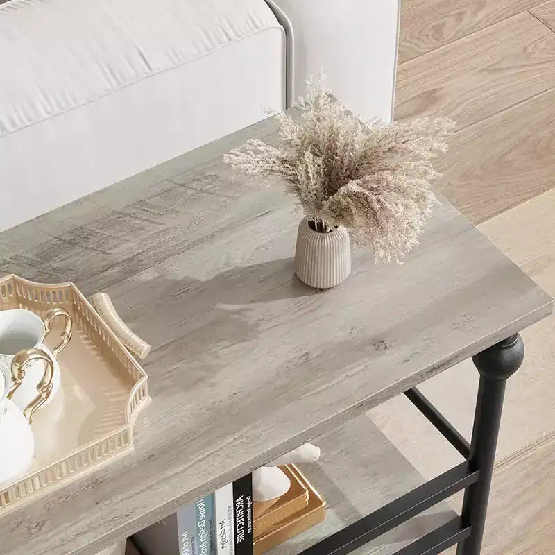Console industrielle 43" à 3 niveaux, table d'entrée étroite et table de canapé avec étagères, design peu encombrant pour couloir, salon, petits espaces