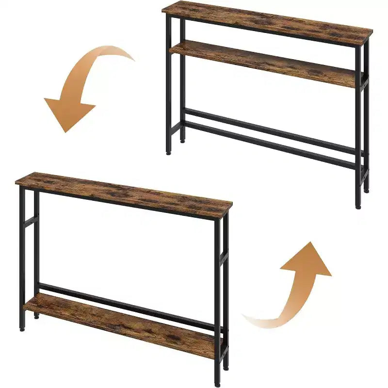 Table console Slim 5.9, table console étroite à 2 niveaux avec étagère réglable, design peu encombrant pour le salon, l'entrée, le couloir et le foyer