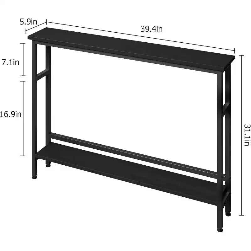 Table console Slim 5.9, table console étroite à 2 niveaux avec étagère réglable, design peu encombrant pour le salon, l'entrée, le couloir et le foyer