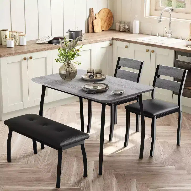 Ensemble de salle à manger 5 pièces en bois, banc rembourré et 2 chaises, dinette compacte pour studio, cuisine, salle à manger