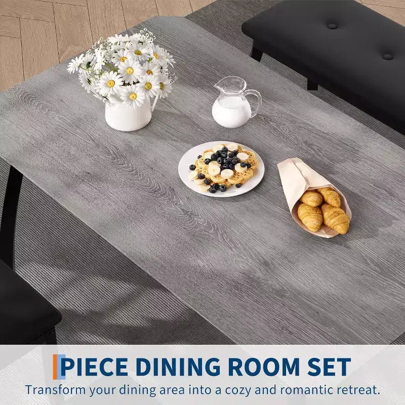 Ensemble de salle à manger 5 pièces en bois, banc rembourré et 2 chaises, dinette compacte pour studio, cuisine, salle à manger