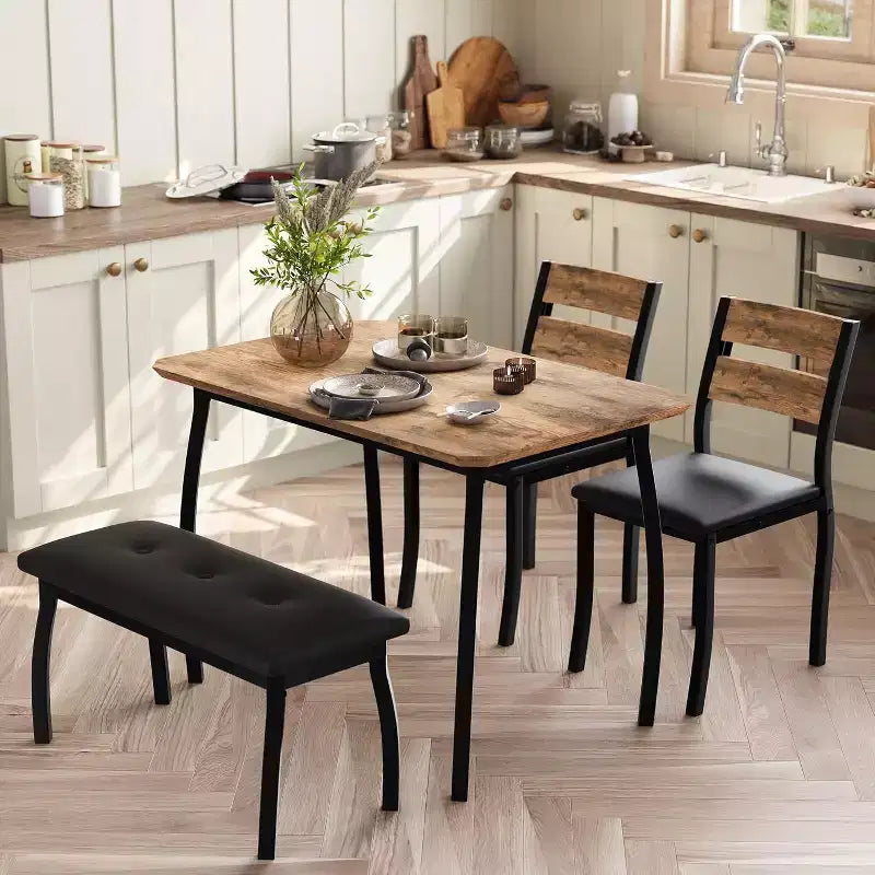 Ensemble de salle à manger 5 pièces en bois, banc rembourré et 2 chaises, dinette compacte pour studio, cuisine, salle à manger