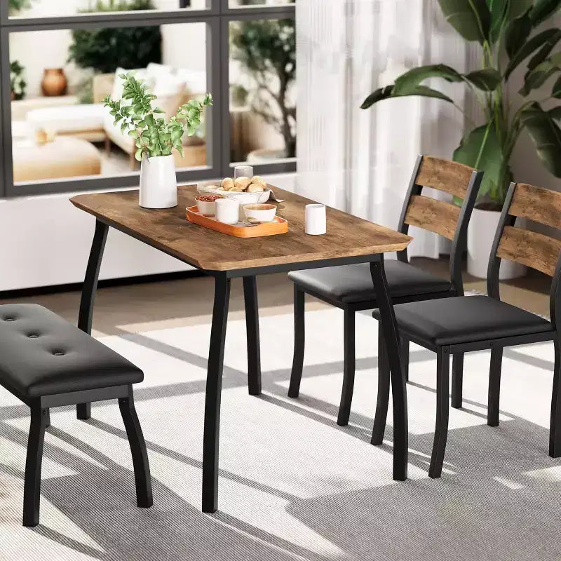 Ensemble de salle à manger 5 pièces en bois, banc rembourré et 2 chaises, dinette compacte pour studio, cuisine, salle à manger