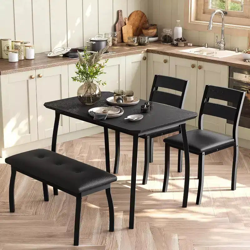 Ensemble de salle à manger 5 pièces en bois, banc rembourré et 2 chaises, dinette compacte pour studio, cuisine, salle à manger