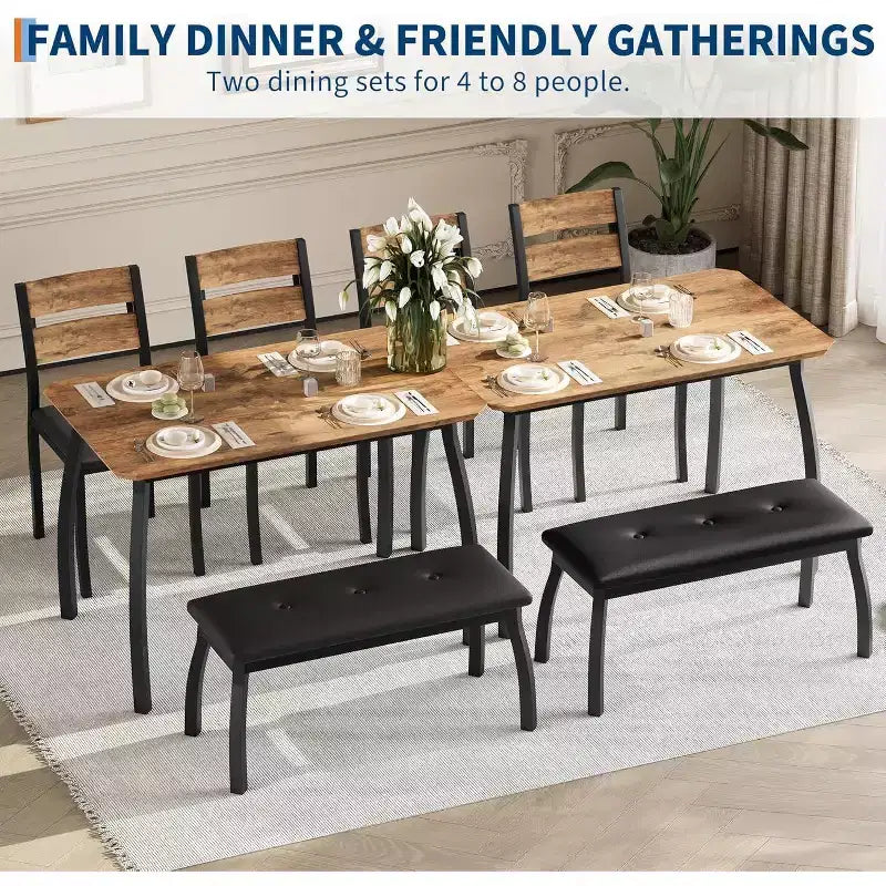 Ensemble de salle à manger 5 pièces en bois, banc rembourré et 2 chaises, dinette compacte pour studio, cuisine, salle à manger