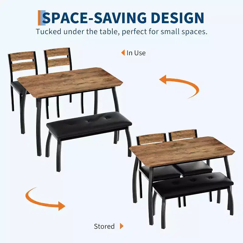 Ensemble de salle à manger 5 pièces en bois, banc rembourré et 2 chaises, dinette compacte pour studio, cuisine, salle à manger