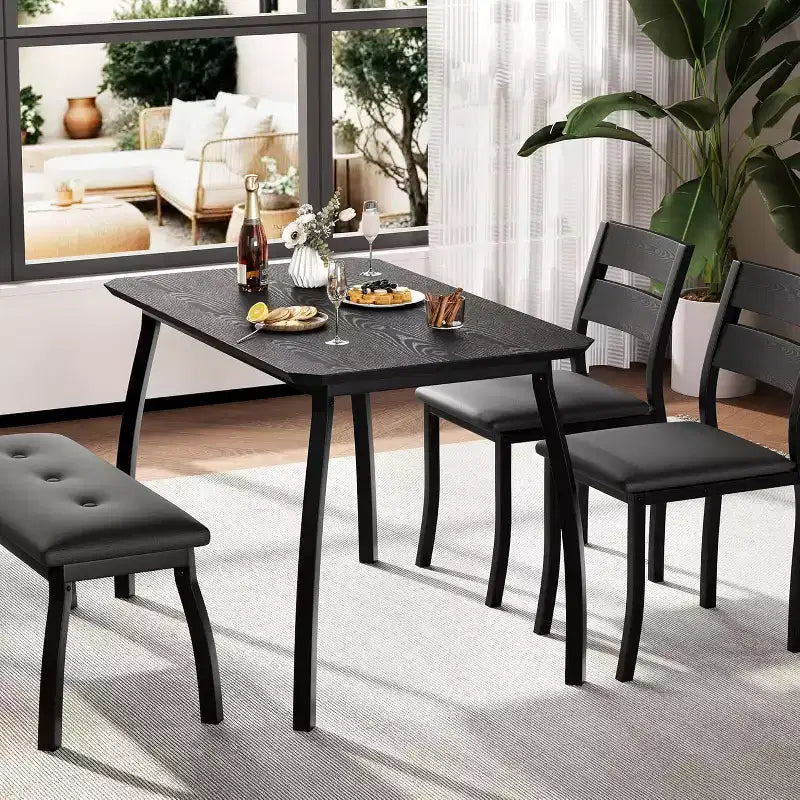 Ensemble de salle à manger 5 pièces en bois, banc rembourré et 2 chaises, dinette compacte pour studio, cuisine, salle à manger