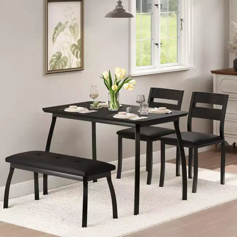 Ensemble de salle à manger 5 pièces en bois, banc rembourré et 2 chaises, dinette compacte pour studio, cuisine, salle à manger