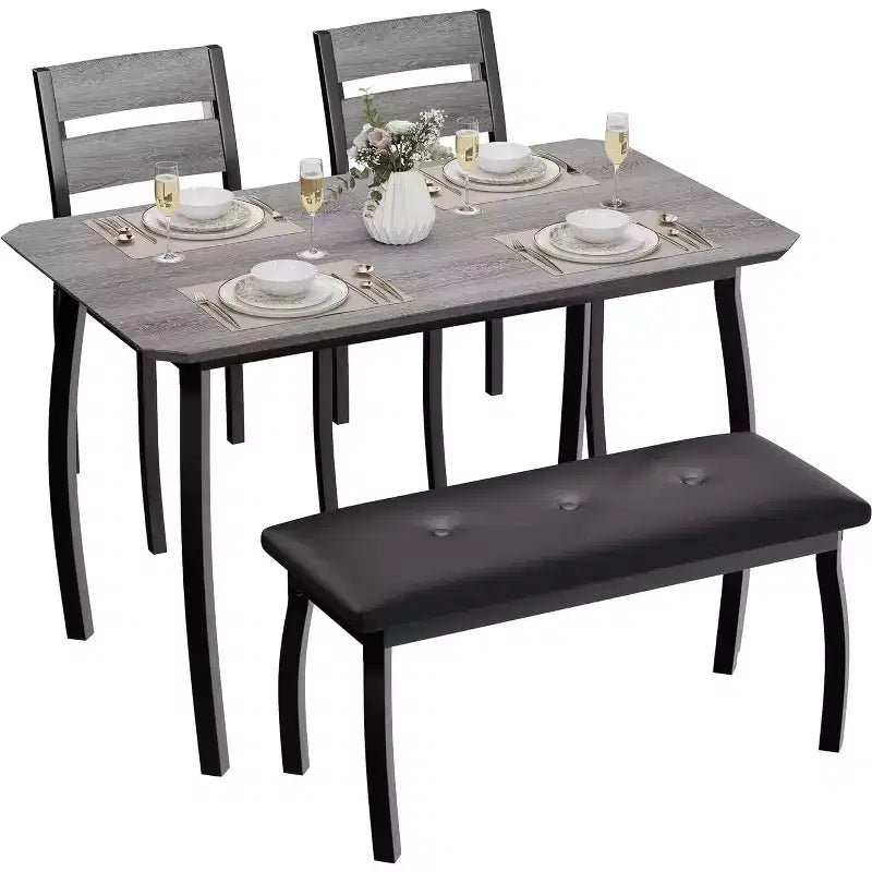 Ensemble de salle à manger 5 pièces en bois, banc rembourré et 2 chaises, dinette compacte pour studio, cuisine, salle à manger