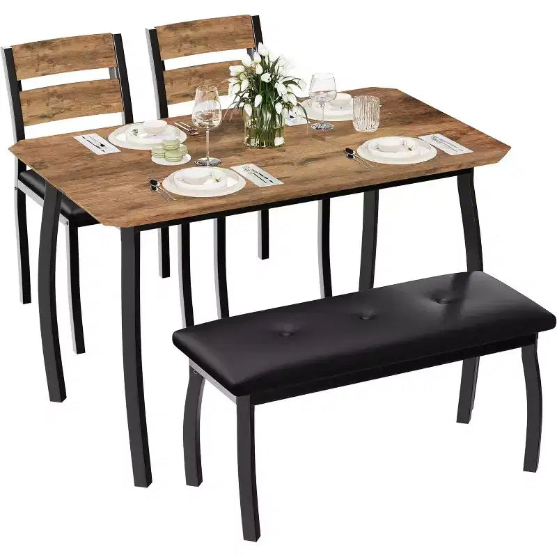Ensemble de salle à manger 5 pièces en bois, banc rembourré et 2 chaises, dinette compacte pour studio, cuisine, salle à manger