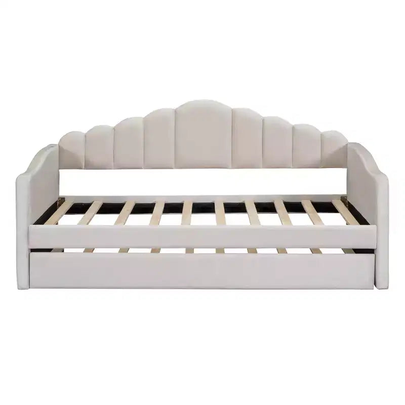 Twin Size Daybed with Trundle for Adults, Kids, Girls, Teens, Daybeds with Trundle for Living Room, Velvet, Beige