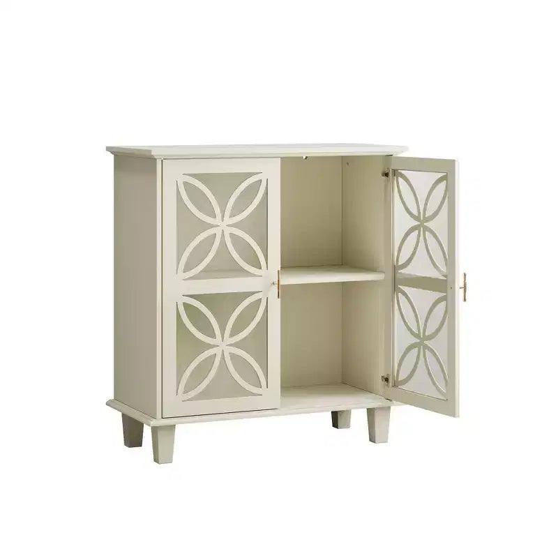 Meuble de rangement avec portes vitrées décoratives et étagère réglable, Crème