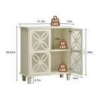 Meuble de rangement avec portes vitrées décoratives et étagère réglable, Crème