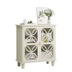 Meuble de rangement avec portes vitrées décoratives et étagère réglable, Crème