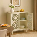 Meuble de rangement avec portes vitrées décoratives et étagère réglable, Crème