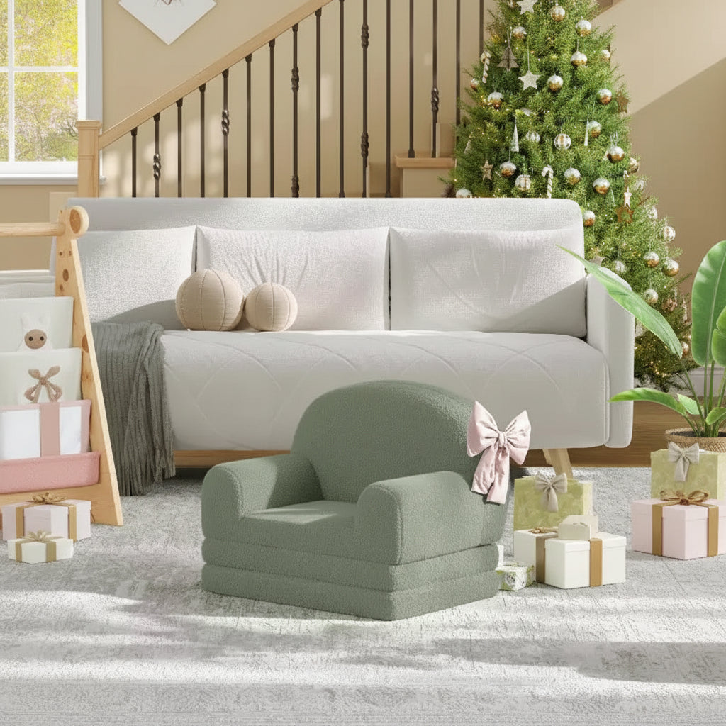 Kids Sofa Chair, 2-in-1 Convertible Toddler Sofa Lounge Chair, Comfortable Folding Teddy Flannel Children's Sofa Bed, for Playroom, Bedroom, Nursery