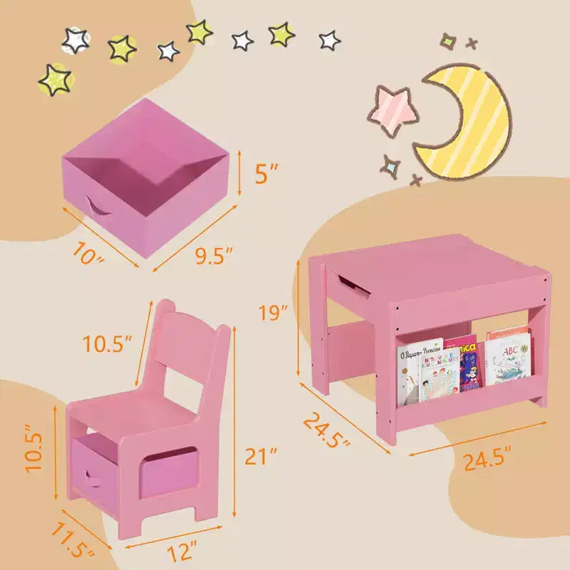 Kids Art Table and 2 Chairs, 3 in 1 Activity Table with 2 Chairs, Toddlers Craft Table Art Desk for Home Daycare Playroom
