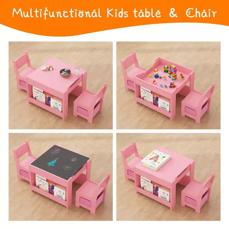 Kids Art Table and 2 Chairs, 3 in 1 Activity Table with 2 Chairs, Toddlers Craft Table Art Desk for Home Daycare Playroom