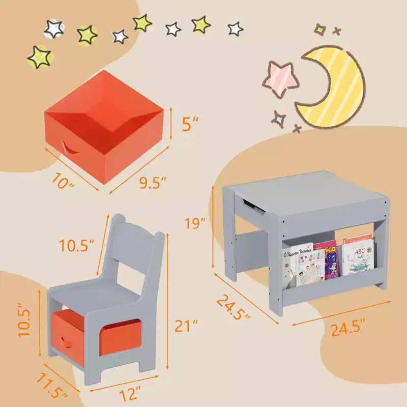 Kids Art Table and 2 Chairs, 3 in 1 Activity Table with 2 Chairs, Toddlers Craft Table Art Desk for Home Daycare Playroom