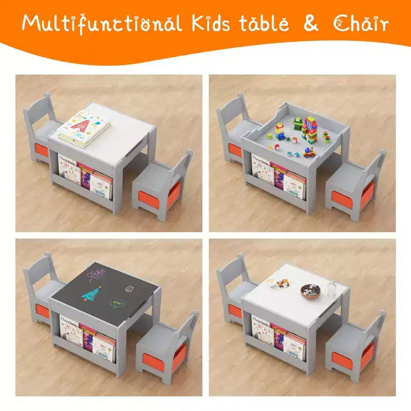 Kids Art Table and 2 Chairs, 3 in 1 Activity Table with 2 Chairs, Toddlers Craft Table Art Desk for Home Daycare Playroom