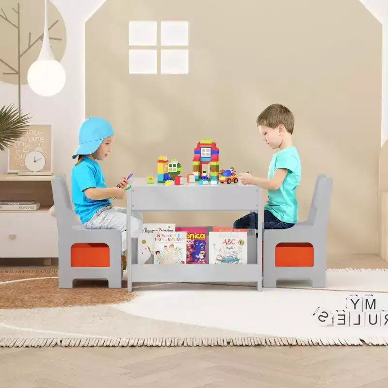 Kids Art Table and 2 Chairs, 3 in 1 Activity Table with 2 Chairs, Toddlers Craft Table Art Desk for Home Daycare Playroom