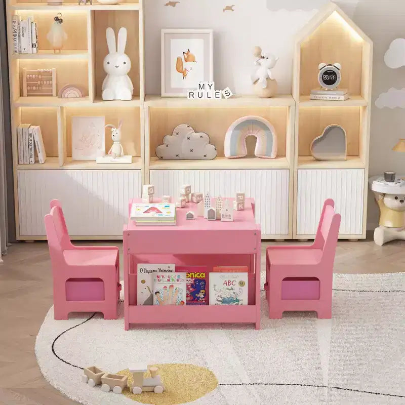 Kids Art Table and 2 Chairs, 3 in 1 Activity Table with 2 Chairs, Toddlers Craft Table Art Desk for Home Daycare Playroom
