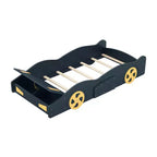 Full Size Race Car-Shaped Platform Bed, Wood Platform Bed Frame with Wheels and Storage, for Girls Boys Teenagers, Dark Blue
