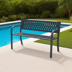 Iron Frame Bench with Geometric Hollowed-Out Design, Suitable for Gardens, Courtyards, and Terraces