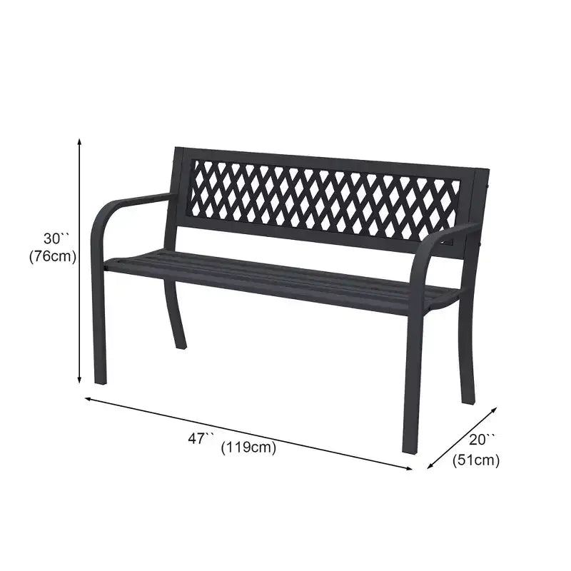Iron Frame Bench with Geometric Hollowed-Out Design, Suitable for Gardens, Courtyards, and Terraces