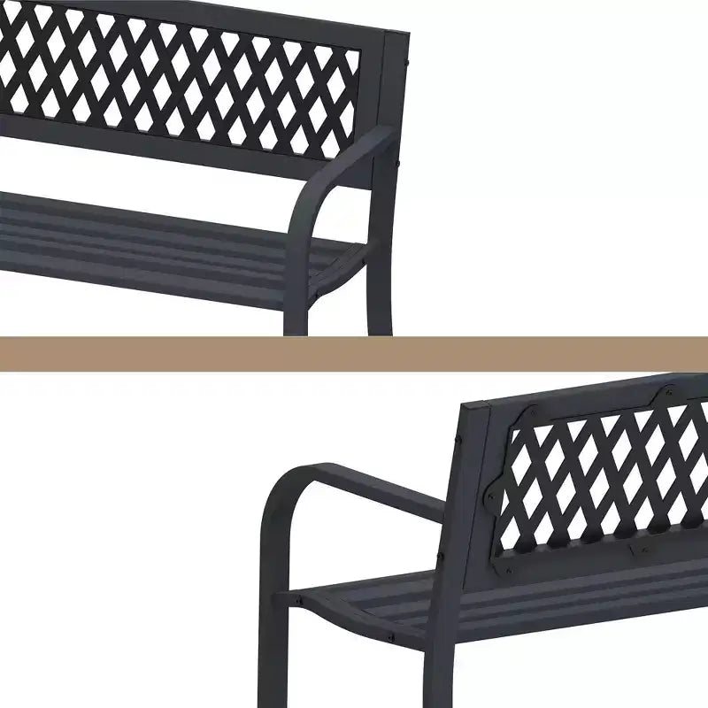 Iron Frame Bench with Geometric Hollowed-Out Design, Suitable for Gardens, Courtyards, and Terraces