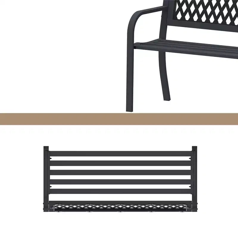 Iron Frame Bench with Geometric Hollowed-Out Design, Suitable for Gardens, Courtyards, and Terraces