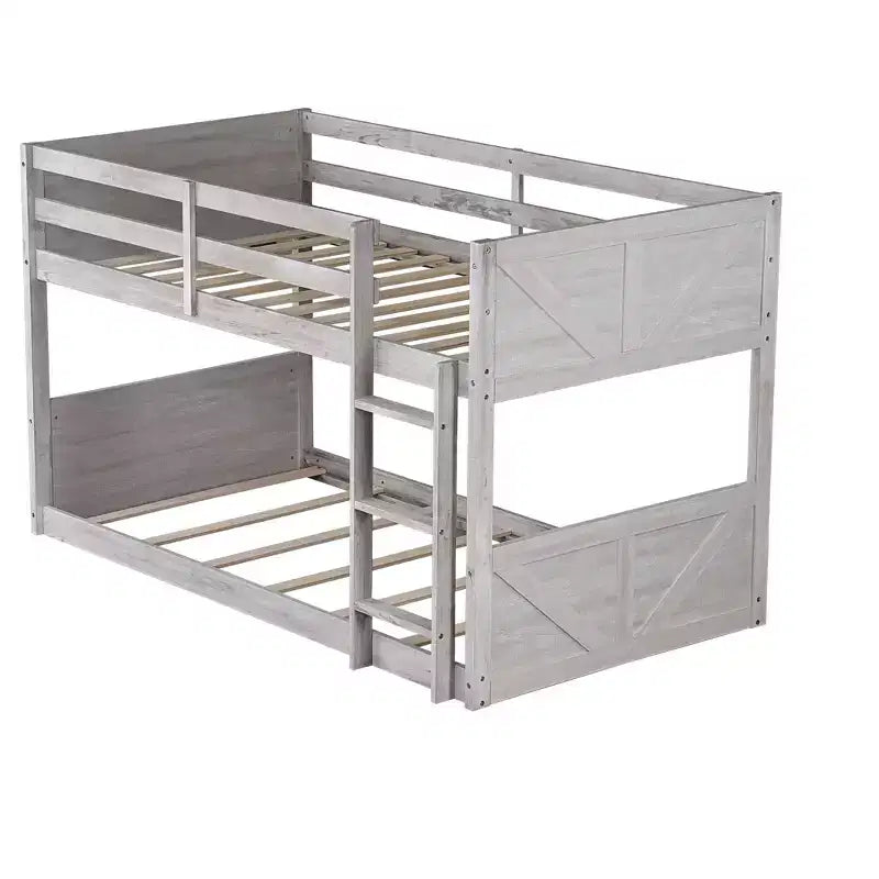 Lit superposé jumeau sur jumeau avec cadre en bois d'hévéa, lits superposés pour tout-petits avec tête et pied de lit à panneaux, cadres de lit pour chambre à coucher