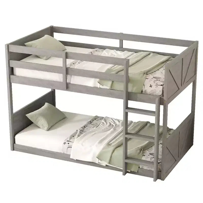 Lit superposé jumeau sur jumeau avec cadre en bois d'hévéa, lits superposés pour tout-petits avec tête et pied de lit à panneaux, cadres de lit pour chambre à coucher