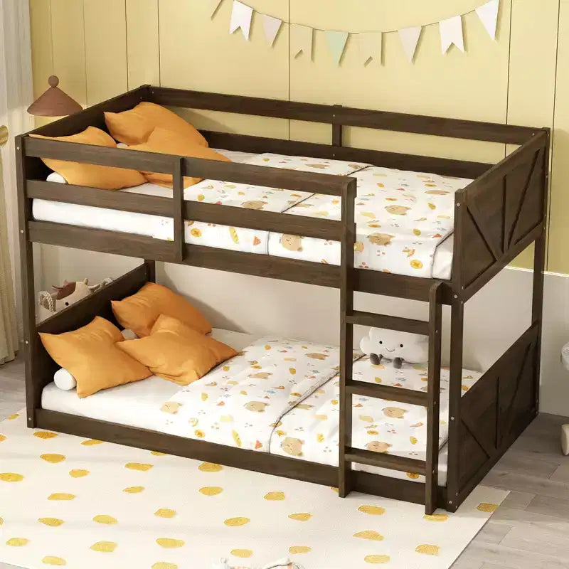 Lit superposé jumeau sur jumeau avec cadre en bois d'hévéa, lits superposés pour tout-petits avec tête et pied de lit à panneaux, cadres de lit pour chambre à coucher