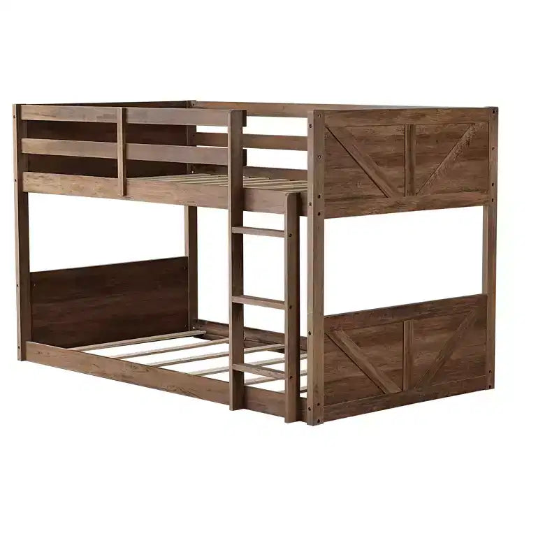Lit superposé jumeau sur jumeau avec cadre en bois d'hévéa, lits superposés pour tout-petits avec tête et pied de lit à panneaux, cadres de lit pour chambre à coucher