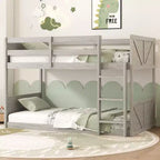 Lit superposé jumeau sur jumeau avec cadre en bois d'hévéa, lits superposés pour tout-petits avec tête et pied de lit à panneaux, cadres de lit pour chambre à coucher