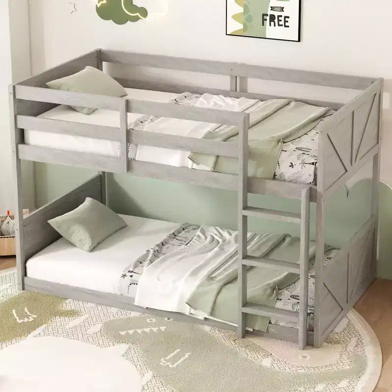 Lit superposé jumeau sur jumeau avec cadre en bois d'hévéa, lits superposés pour tout-petits avec tête et pied de lit à panneaux, cadres de lit pour chambre à coucher