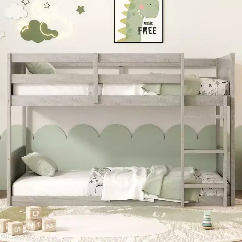 Lit superposé jumeau sur jumeau avec cadre en bois d'hévéa, lits superposés pour tout-petits avec tête et pied de lit à panneaux, cadres de lit pour chambre à coucher