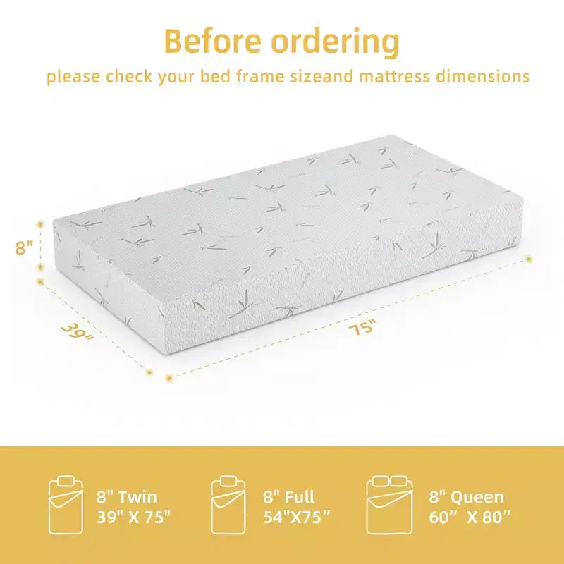 Matelas en boîte de 8 po en mousse à mémoire de forme avec gel rafraîchissant, soutien mi-ferme et certification CertiPUR