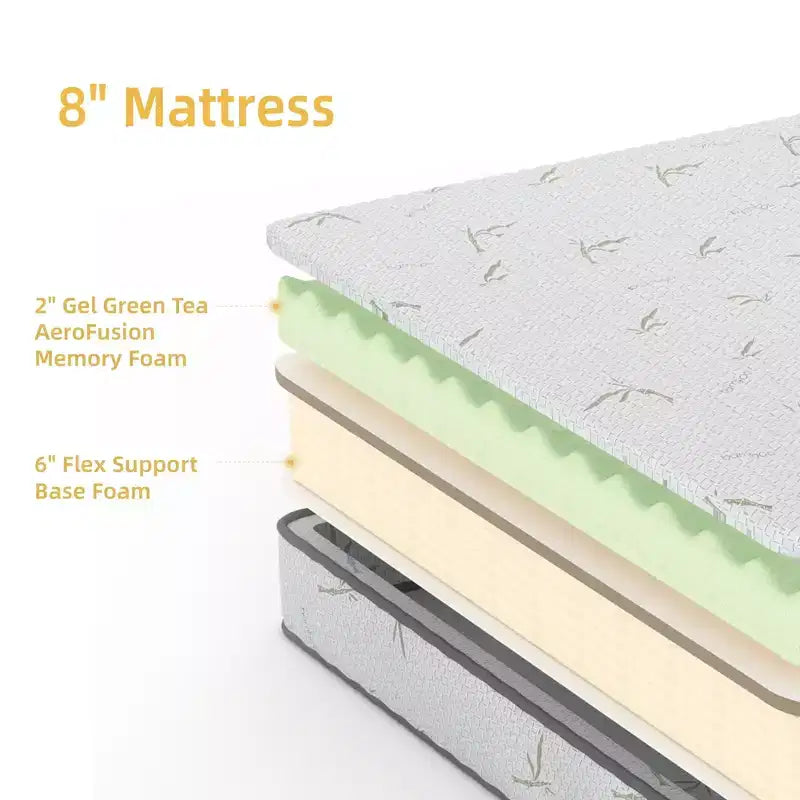 Matelas en boîte de 8 po en mousse à mémoire de forme avec gel rafraîchissant, soutien mi-ferme et certification CertiPUR