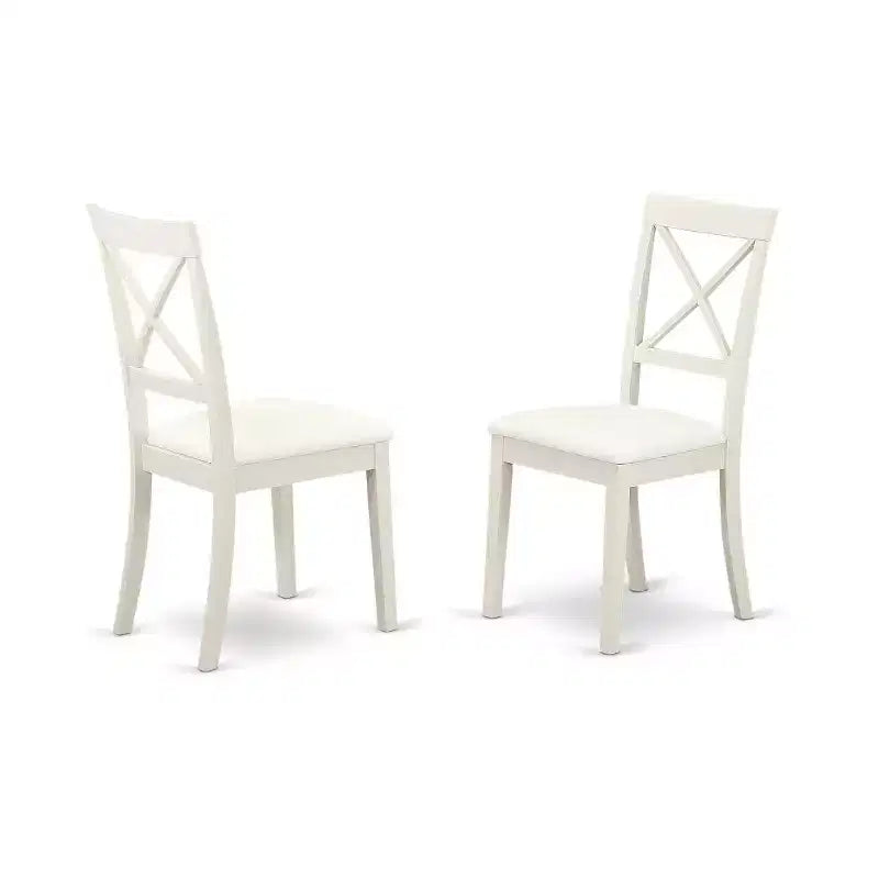 Table à manger 5 pièces, finition blanc lin, avec 4 chaises à dossier treillis rabattable