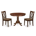 HomeStock 3-Pc Mahogany Finish Solid Wood Top - Round Dining Room Set - Seats 4