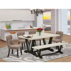 6-Piece Rectangle Natural Oak Finish Solid Wood Top Dining Table with 1-Bench, 4-Chairs
