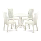 Kitchen Table Set 5 Piece Round Dining Table & 4 Chairs Linen White Modern Bistro Set