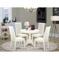 Table de cuisine 5 pièces ronde et 4 chaises en lin blanc, style bistro moderne