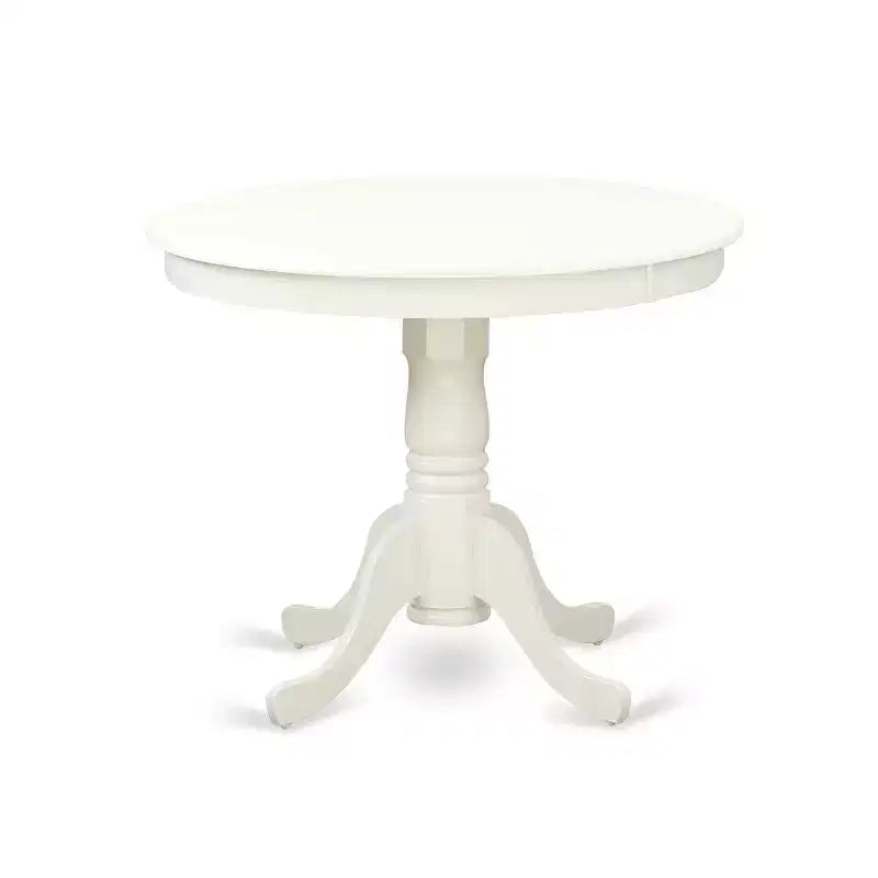 Table de cuisine 5 pièces ronde et 4 chaises en lin blanc, style bistro moderne