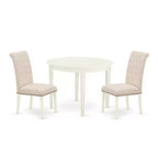 HomeStock 3-Piece White Finish Round Solid Wood Top Dining Table Set