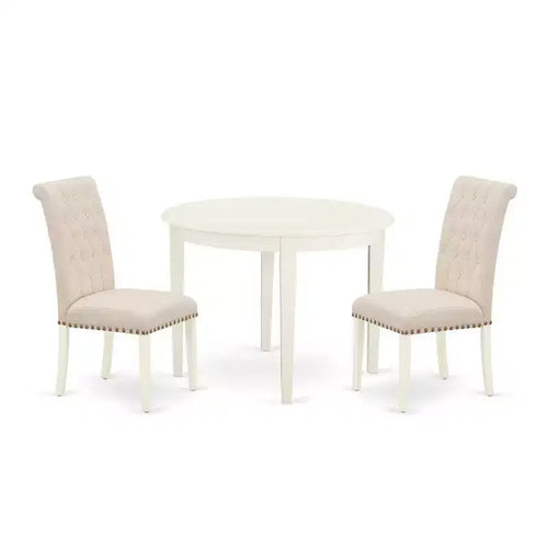 HomeStock 3-Piece White Finish Round Solid Wood Top Dining Table Set