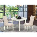 Table à manger ronde 3 pièces en bois massif finition blanche