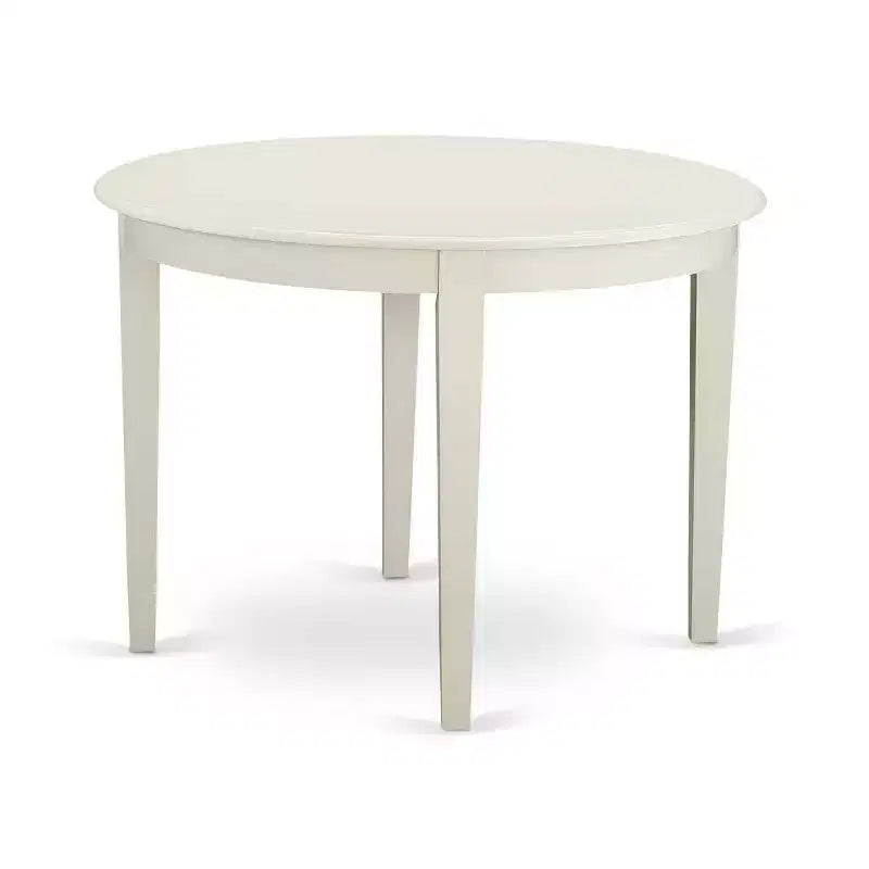 Table à manger ronde 3 pièces en bois massif finition blanche
